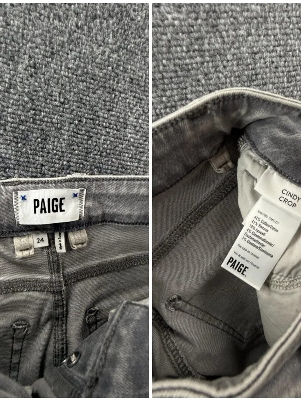 Paige Cindy Crop 24 Denim Gray Jeans Cotton Blend Soft Faded Asphalt ACTL 24X26